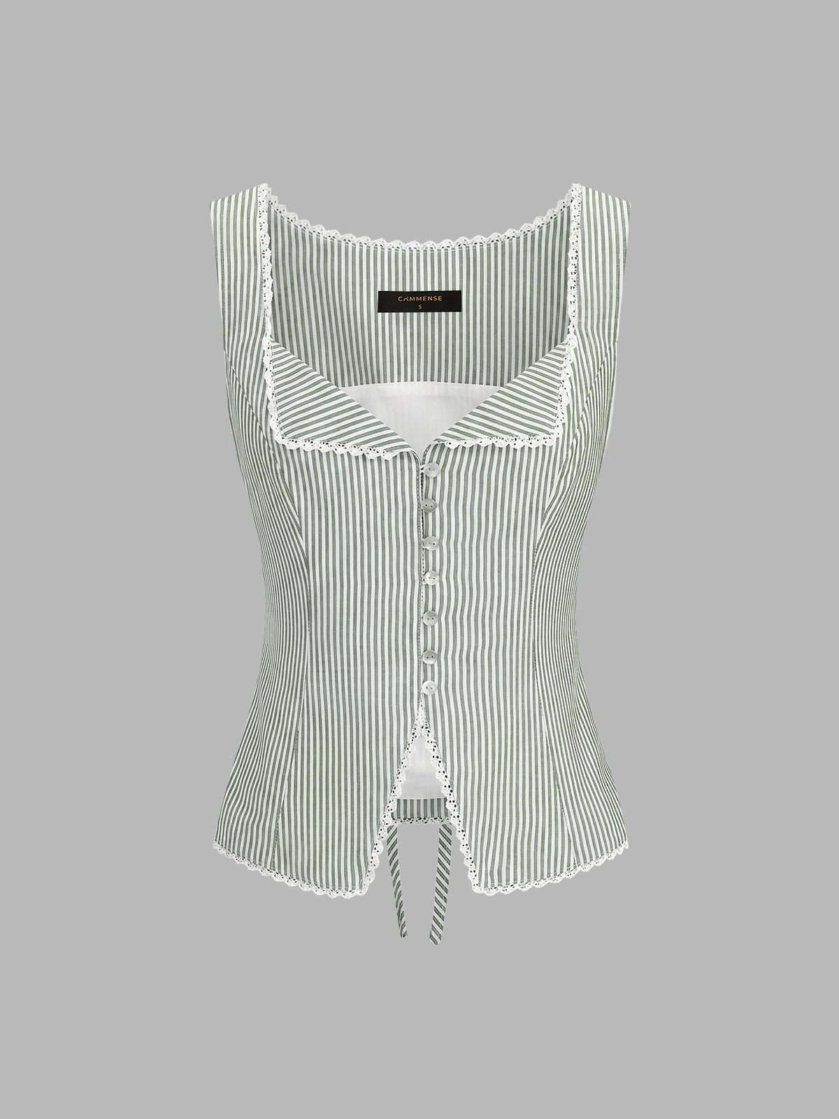 Striped Lace Trim Button-Front Tank Top - 图片 8