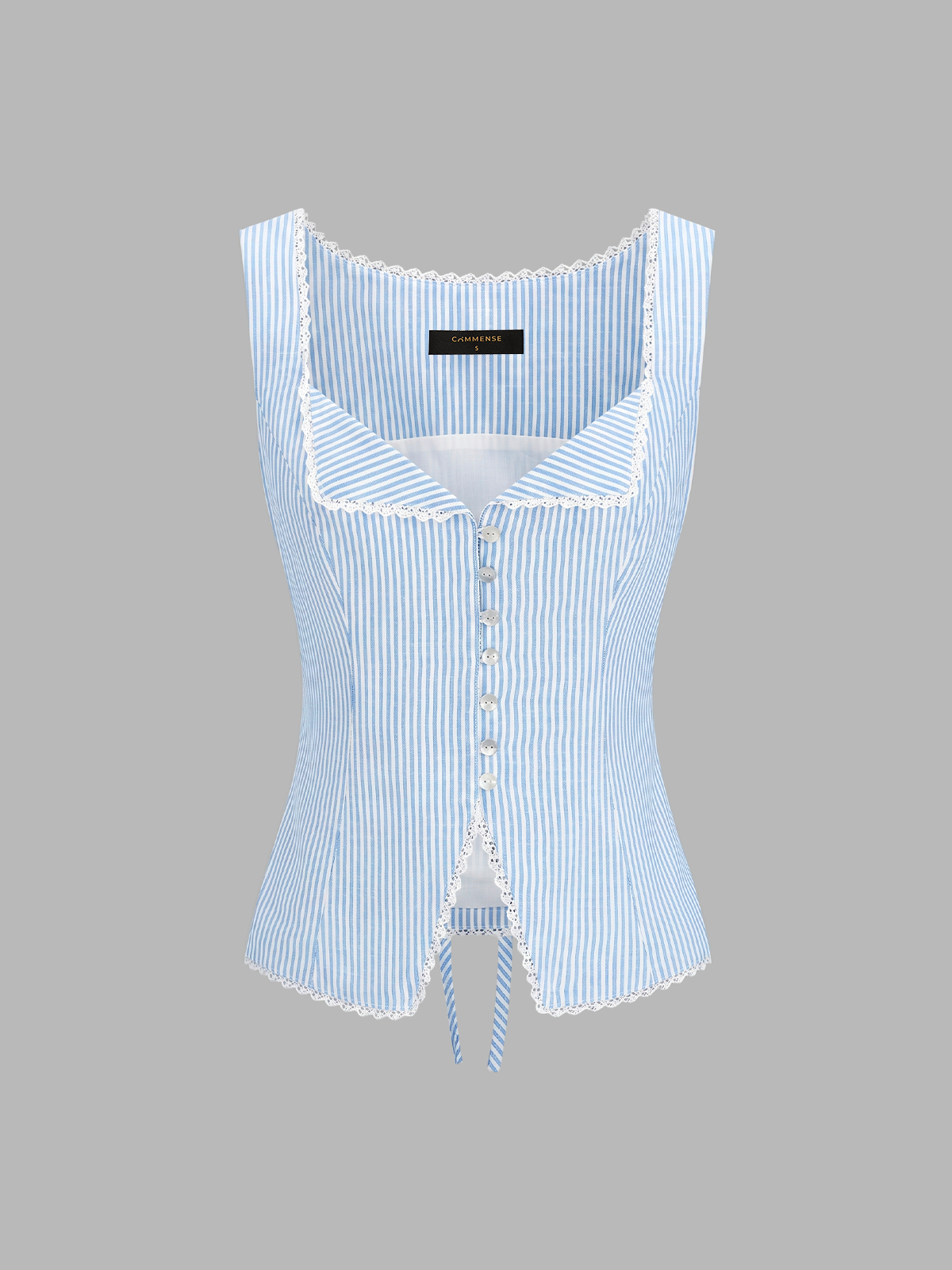 Striped Lace Trim Button-Front Tank Top - 图片 7