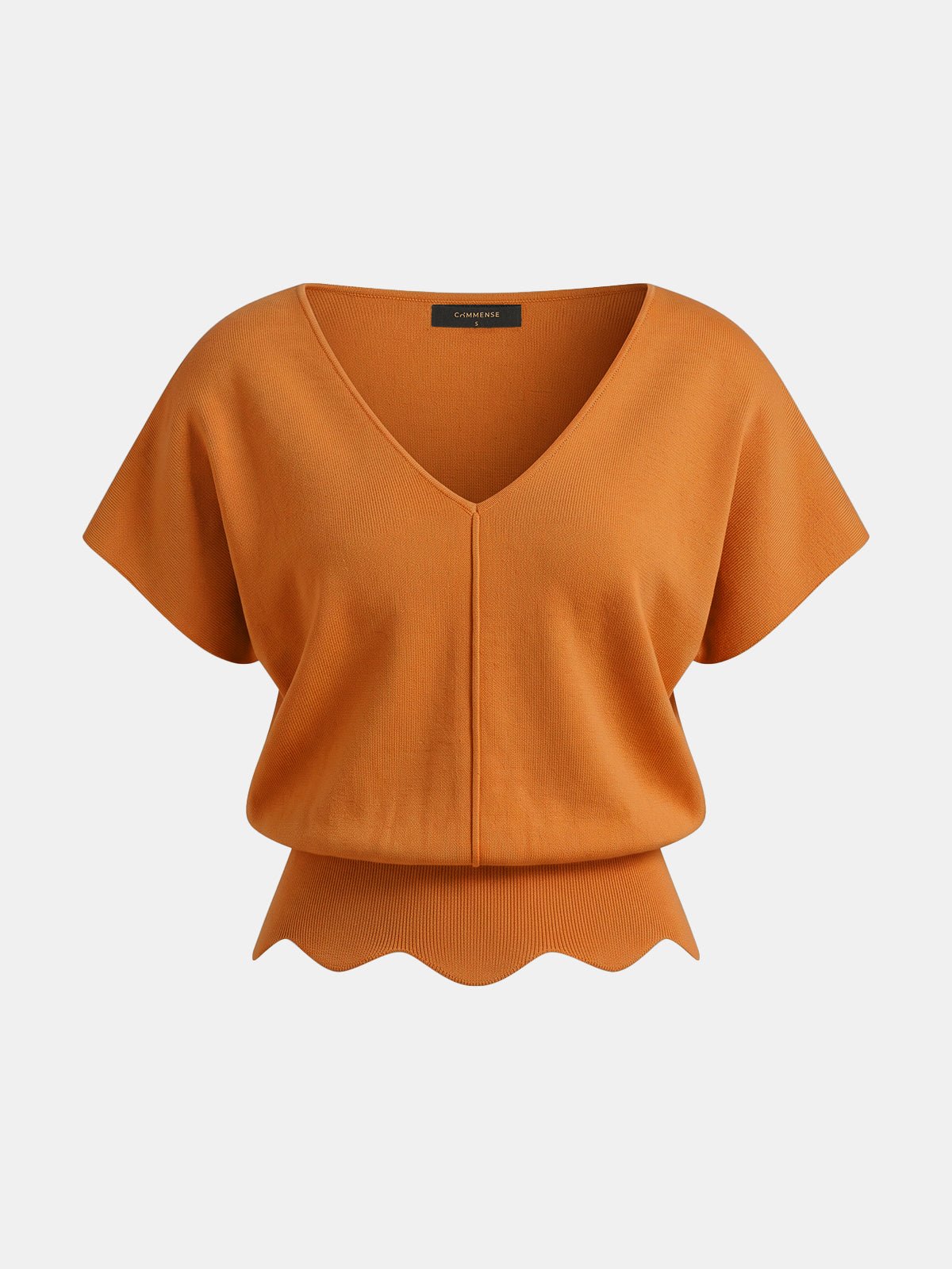 V-Neck Scalloped Hem Knit Top - 图片 6