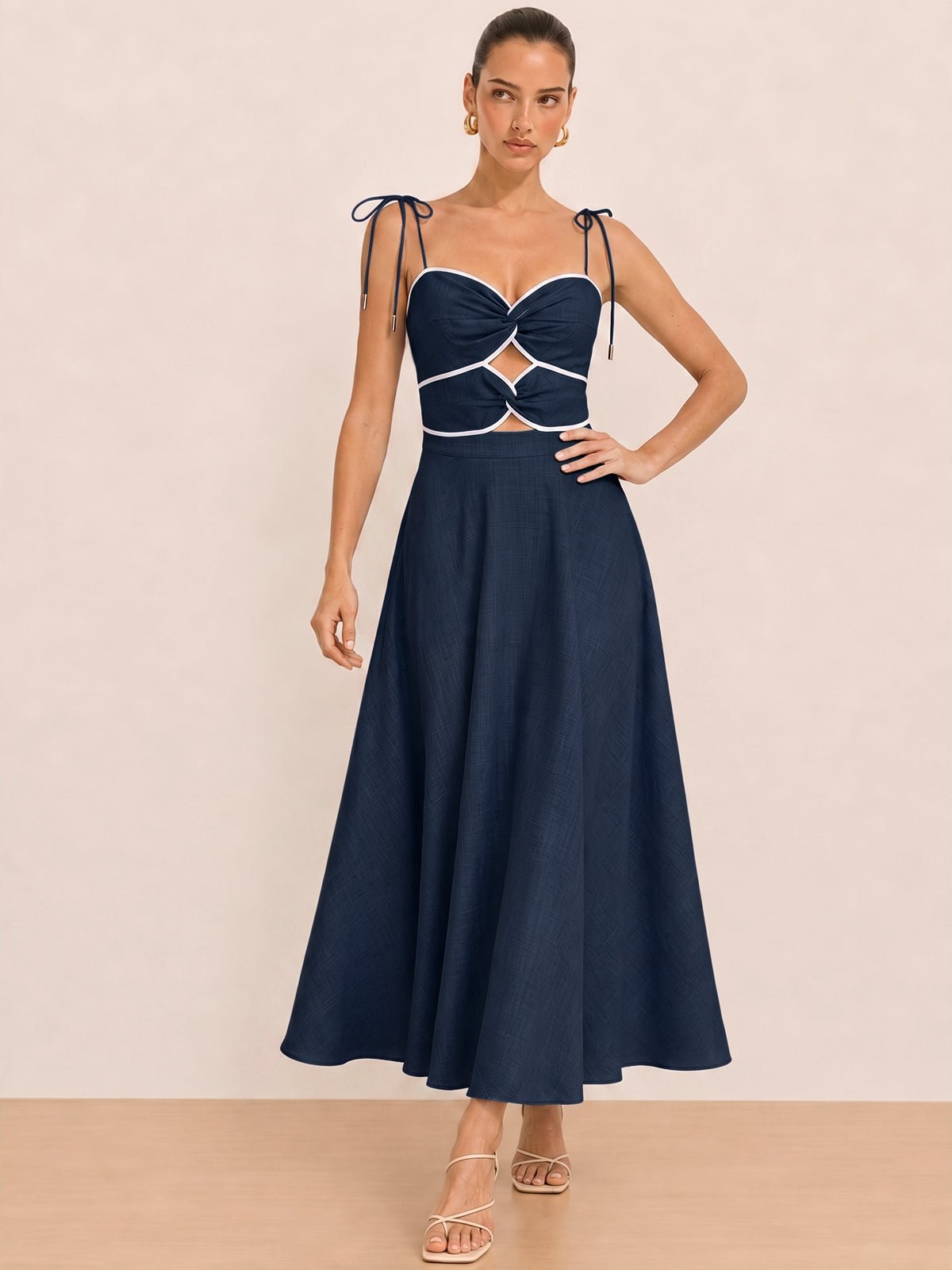 Cutout Tie Strap Maxi Dress - 图片 8