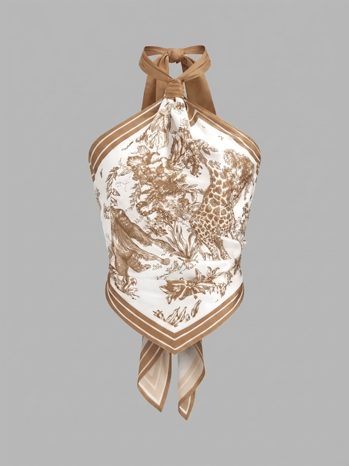 Porcelain Print Scarf Style Halter Blouse - 图片 8
