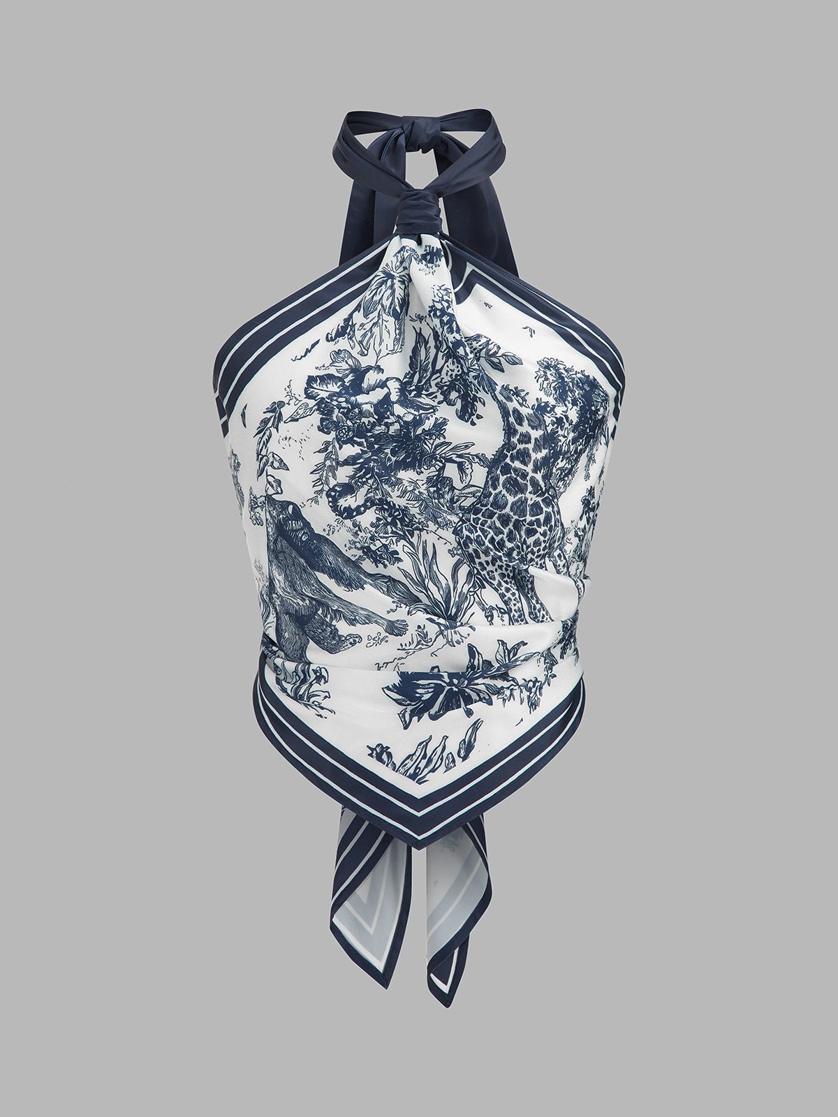 Porcelain Print Scarf Style Halter Blouse - 图片 9