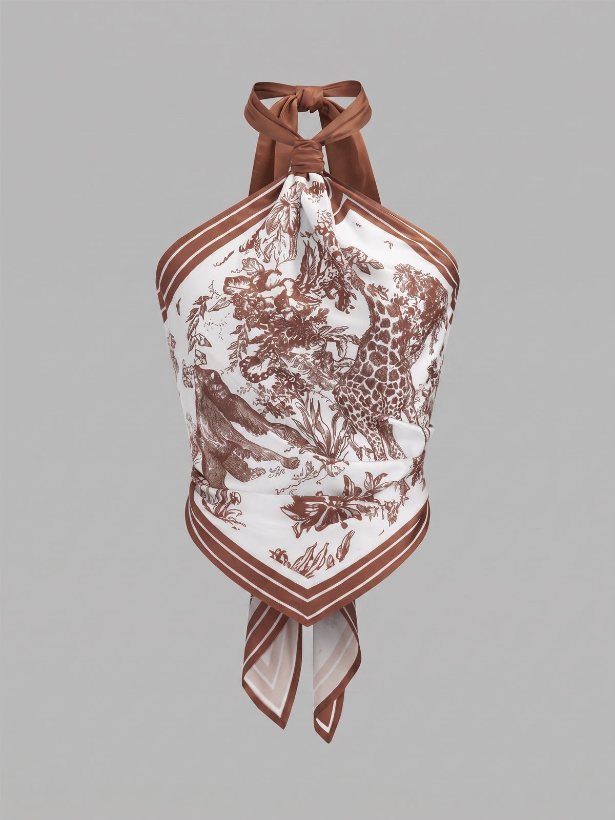 Porcelain Print Scarf Style Halter Blouse - 图片 10